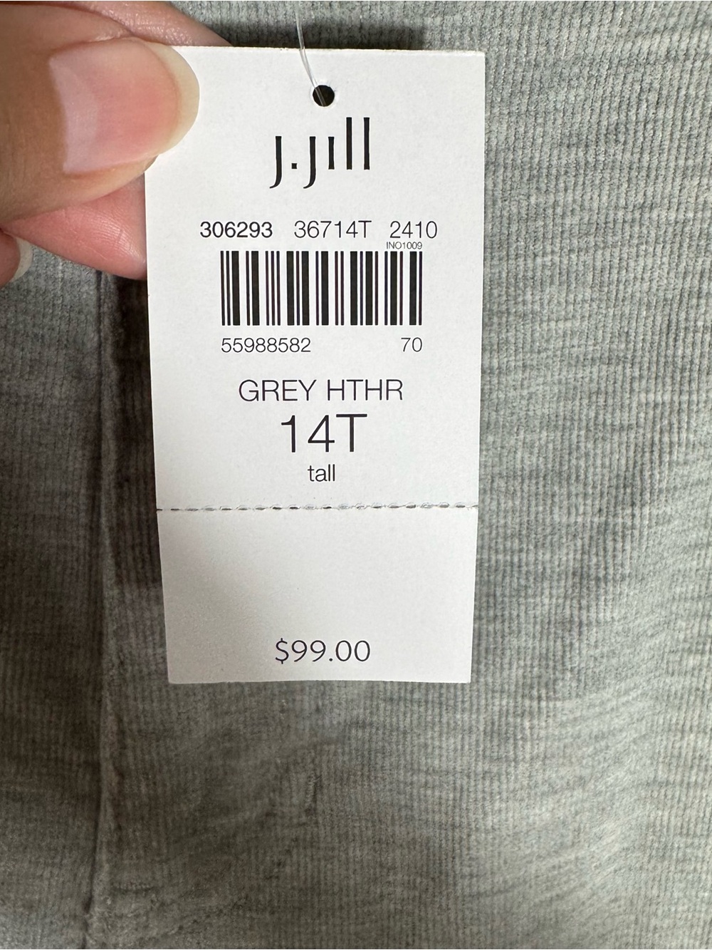 J. Jill Corduroy Straight Leg Pants Size 14 Tall Heather Gray NWT 34" Inseam - Picture 5 of 10